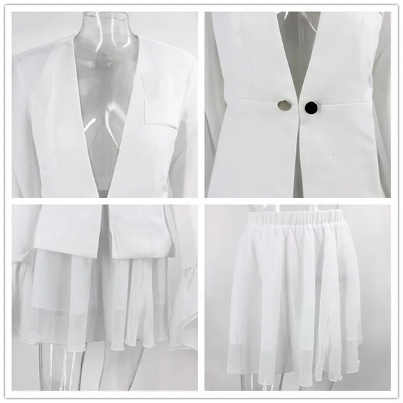 Chiffon ruffle blazer skirt suit White - Picture 6 of 10